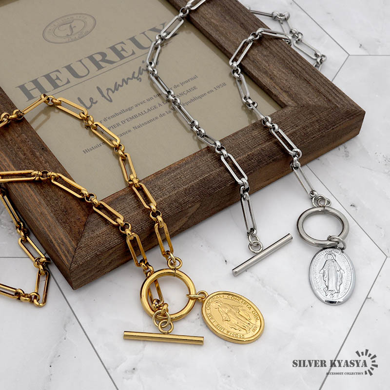 (シルバー、35cm) レディースネックレス ボールチェーン フィガロ コイン ステンレス 18k マンテル シルバー ゴールド拍卖