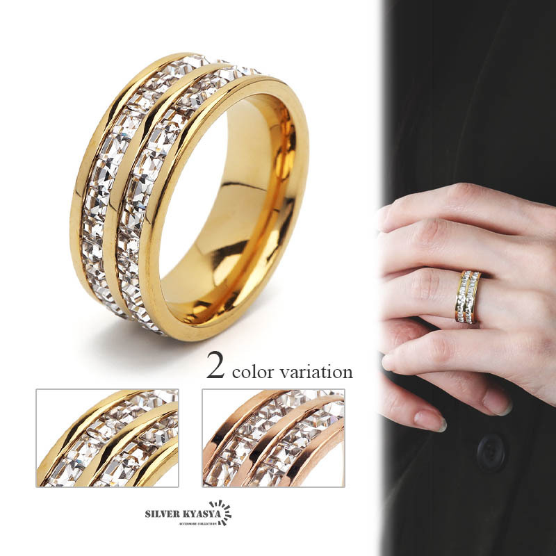 (ゴールド、22号) ステンレス エタニティリング 指輪 女性 ゴールド 18K GP ピンク キラキラ 輝く対応拍卖