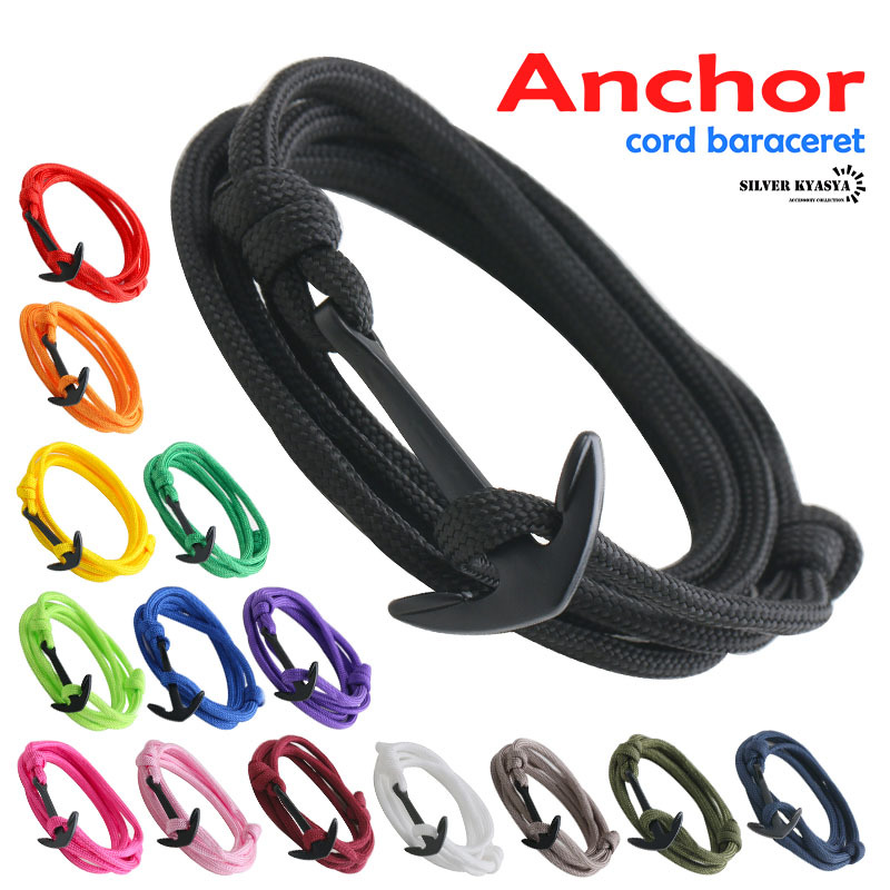 (K-ホワイト) コードブレスレット 紐 アンカー 碇 錨 いかり カラフル ビビット シルバー フリーサイズ拍卖