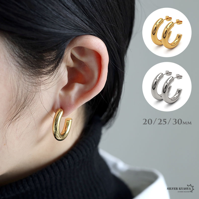 (ゴールド、30mm) フープピアス 太め ステンレス ピアス イヤリング gold 2点セット 四角 両耳用拍卖