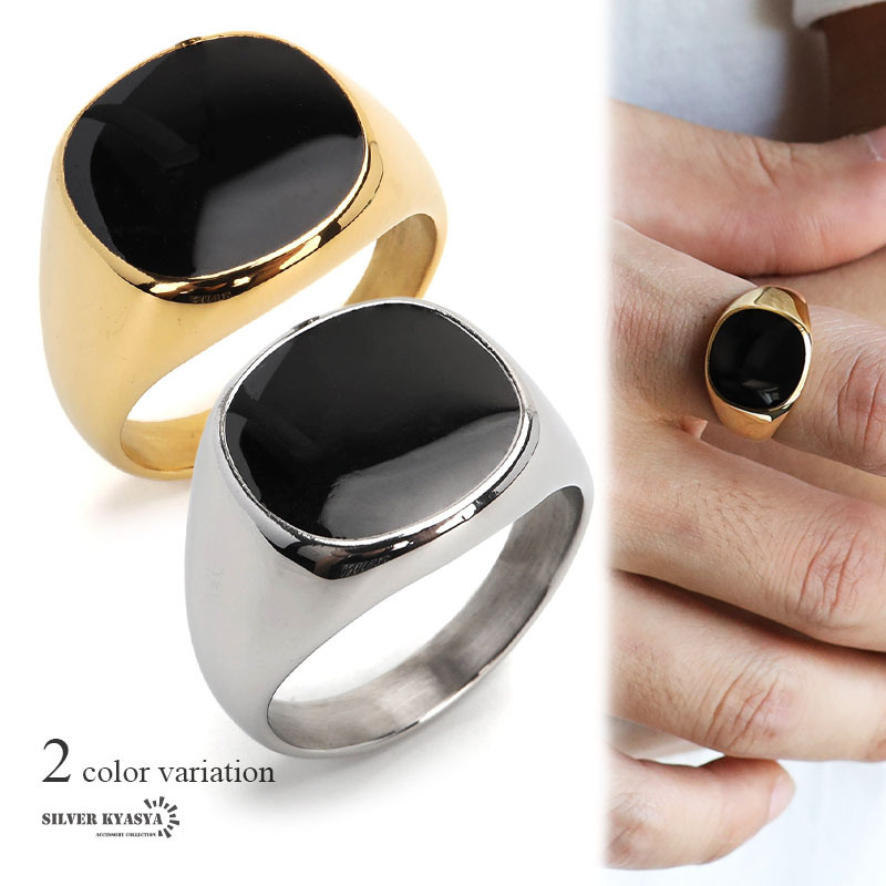 (シルバー、19号) 印台リング ブラック オニキスリング スタンプリング シグネットリング ゴールド シルバー 2カラー拍卖