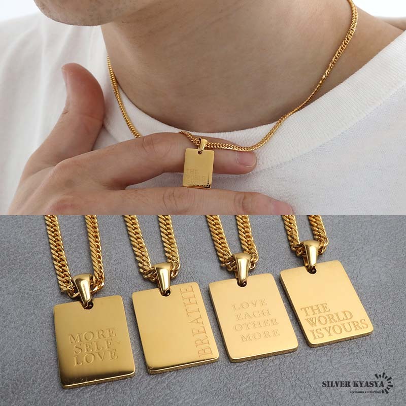 (Cタイプ、60cm) ドッグタグネックレス ゴールド メンズ 四角 ステンレス 18KGP ダブル喜平 金属アレルギー対応拍卖