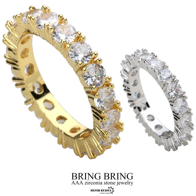 (シルバー、24号) ブリンブリン 指輪 テニスリング CZ 爪留め 大粒 18金 イエローゴールド シルバー拍卖