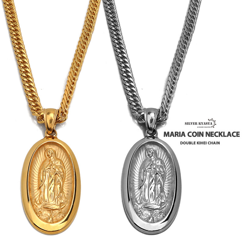 (シルバー、60cm) ステンレス素材 6面カット ダブル喜平ネックレス 18k gp 奇跡のメダイ ゴールド 18金 仕上げ拍卖