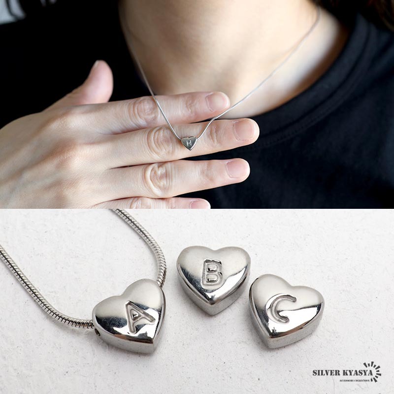 (V、45cm) イニシャルネックレス シルバー ハートネックレス ステンレス スネークチェーン 金属アレルギー対応拍卖