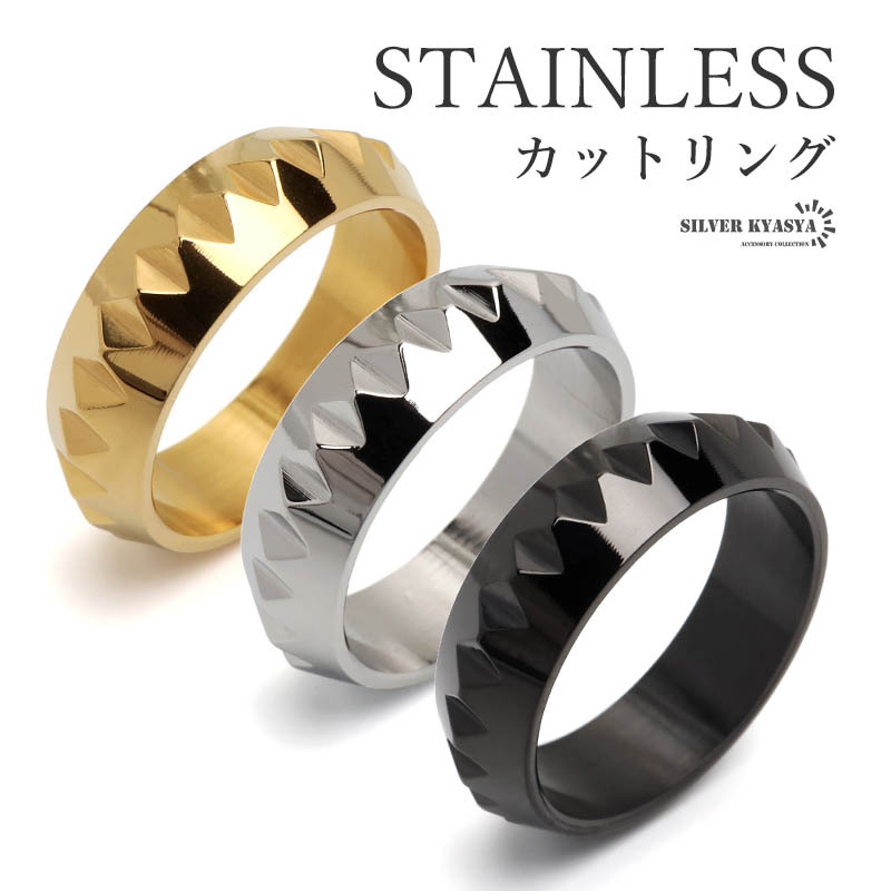 (ゴールド、22号) ステンレス カットリング 幾何学リング トライアングルカット ごつめ 指輪 三角 メンズ 男性 金アレ対応拍卖