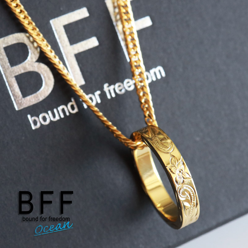 BFF ブランド リングネックレス ゴールド 18K GP ダブル 喜平 細身 プルメリア 金属アレルギー対応 専用BOX付属拍卖