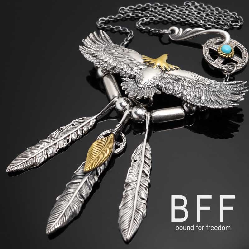 BFF ブランド フェザーネックレス イーグルネックレス シルバー925 フェザー S925 金属アレルギー対応 専用BOX付属拍卖