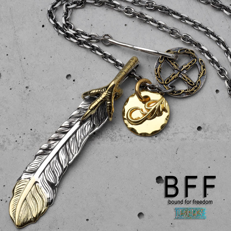BFF ブランド フェザーネックレス シルバー925 金爪 先金 羽根 メタルチャーム 金属アレルギー対応 専用BOX付属拍卖