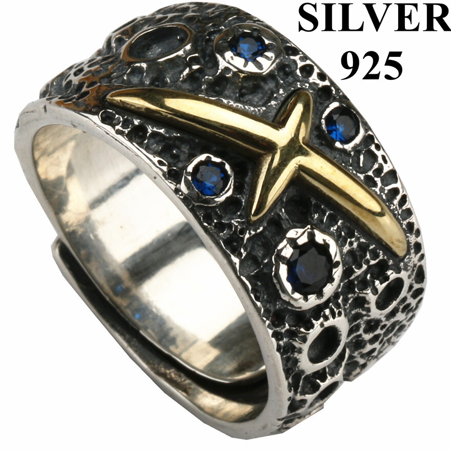 (26号) シルバー925 星空 リング メンズ フリーサイズ 925 リング CZ シルバーリング拍卖