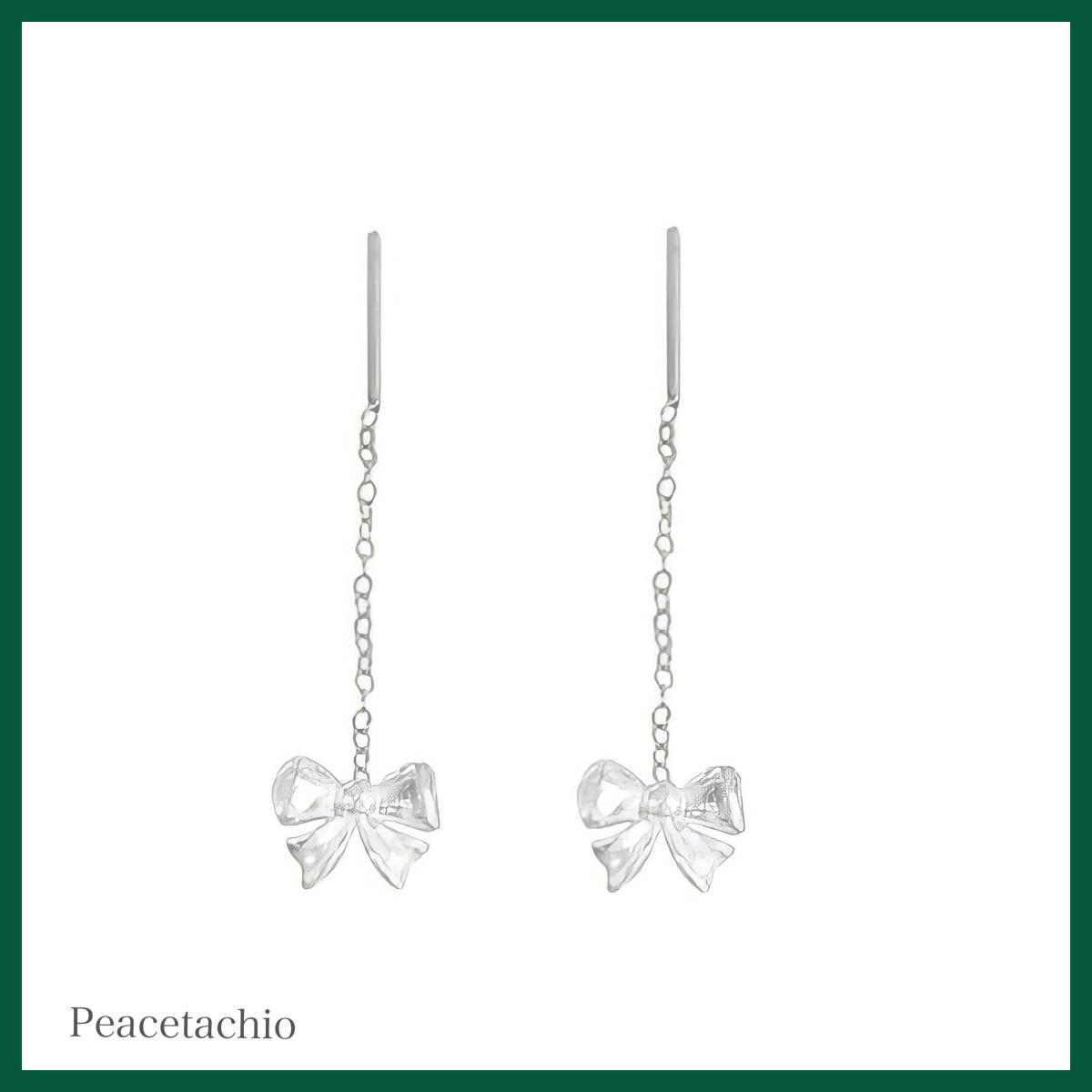 ピアス シルバー Silver 925 チェーン ゆれる リボン プレゼント ギフト ケース付き拍卖