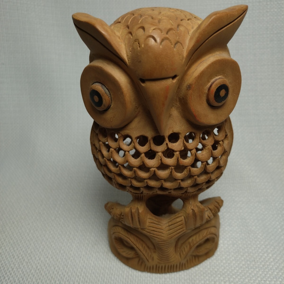 フクロウ レトロ置物 縁起物 オブジェ 木彫り アンティーク インテリア 飛騨高山 商売繁盛 工芸品 木彫り オブジェ 木工 拍卖