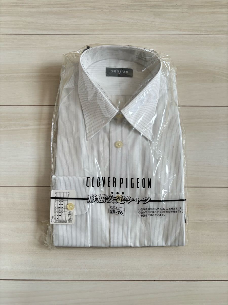◯(100)CLOVER PIGEON メンズ 形状安定シャツ ホワイト×ストライプ拍卖