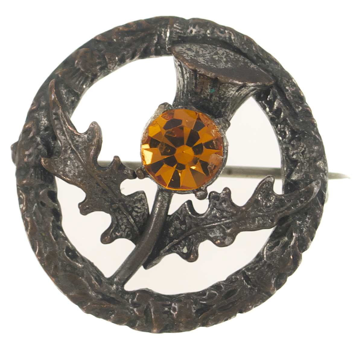 UK3081◆【MIZPAH】◆ ラウンド アザミの花 山吹色ストーン フラワーモチーフ ◆ ヴィンテージブローチ ◆ イギリス ケルト 英国 ◆拍卖