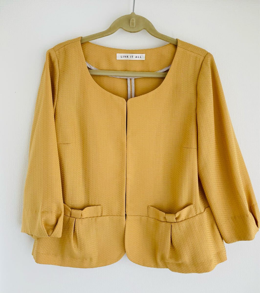 リンクイットオール ジャケット サイズ38 着用回数少 イエロー 春物 ノーカラー ジャケット拍卖