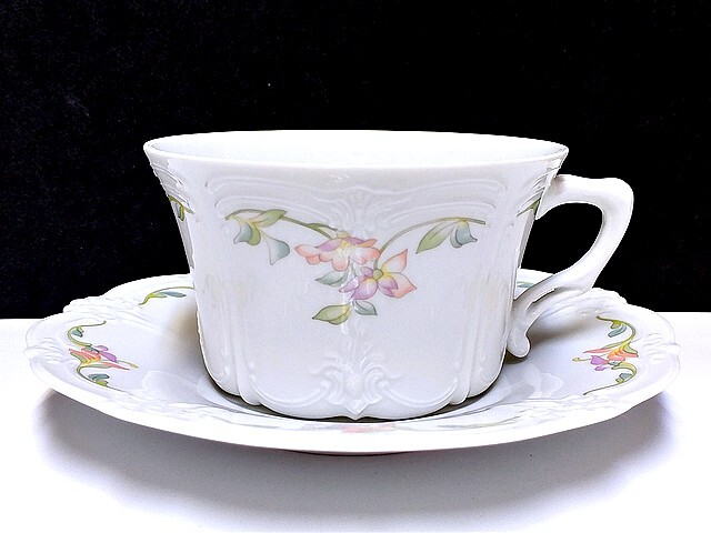 3QV売切!税無し☆ティルシェンロイト★バロネス★カップ&ソーサー★花柄★TIRSCHENREUTH BAVARIA★ドイツ★現状★現品限り★0221-5拍卖