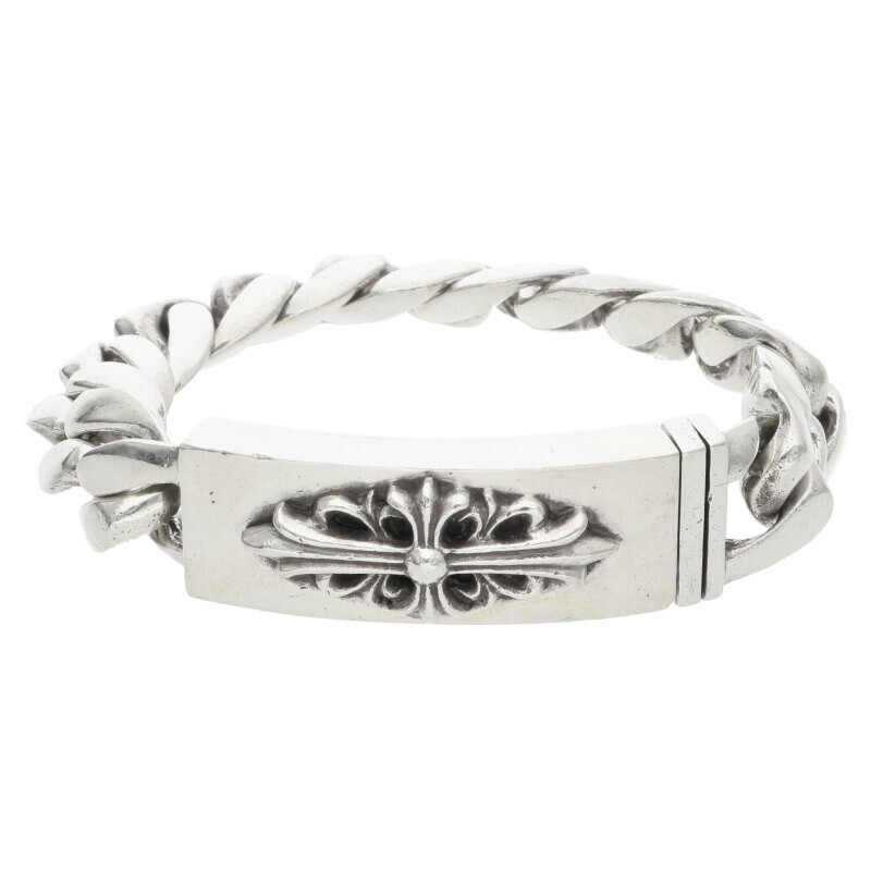 クロムハーツ ブレスレット ID FLORAL CRS/フローラルクロスIDクラシック サイズ:13LINK シルバーブレスレット 中古 NO05拍卖