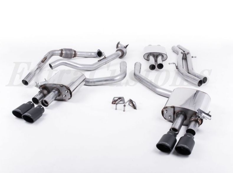 MILLTEK ミキャタバックエキゾースト アウディ S5 3.0 V6ターボSportback B9 resonated4本出し Eマーク付き セラコートブラック オーバル拍卖