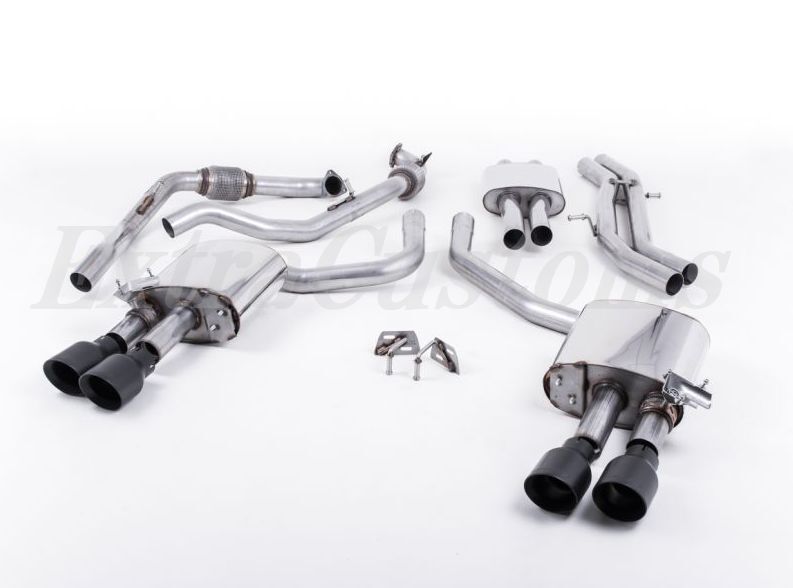 MILLTEK キャタバックエキゾーストアウディ S4 3.0 ターボ V6 B9 セダン&ワゴンresonated 4本出し Eマーク付き GT-100 セラコートブラック拍卖