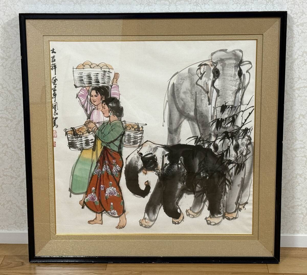史国良 慧禅 大吉祥 水墨画 紙本 本紙サイズ約69x69cm 落款あり 肉筆 中国 額 古美術拍卖