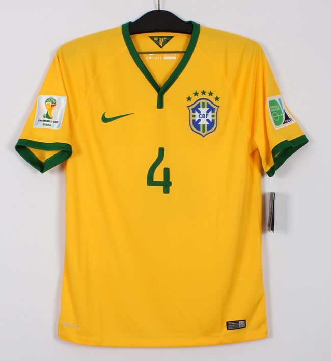 14W杯 ブラジル CBF Brazil(H)#4 ダヴィド・ルイ DAVID LUIZ 半袖 nike正規 2014 WorldCup M拍卖