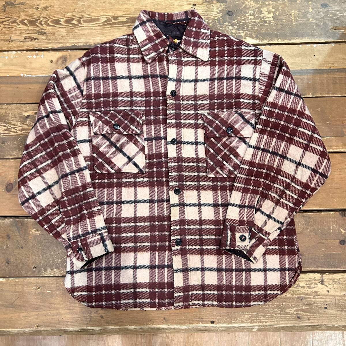 USA製 50S~60S VINTAGE! WEATHER JACK CPOシャツ チェックシャツ ウール RN14119 レッド系 ボックスシルエット USED拍卖