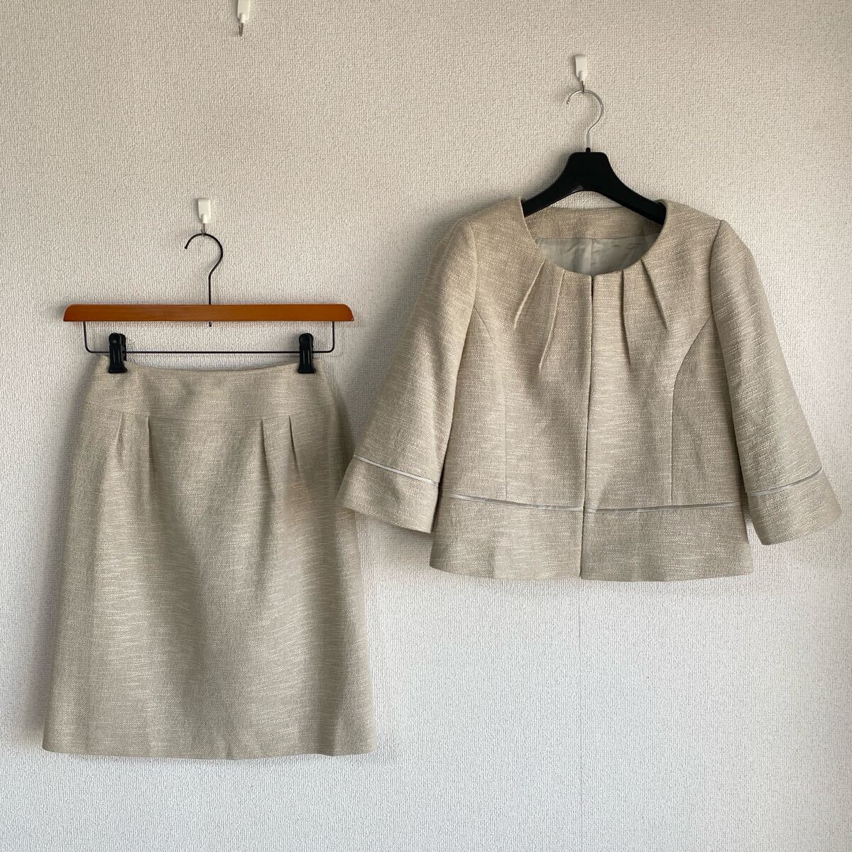 ノーリーズ スカートスーツ 上38下36 W60 春秋 ベージュ DMW拍卖