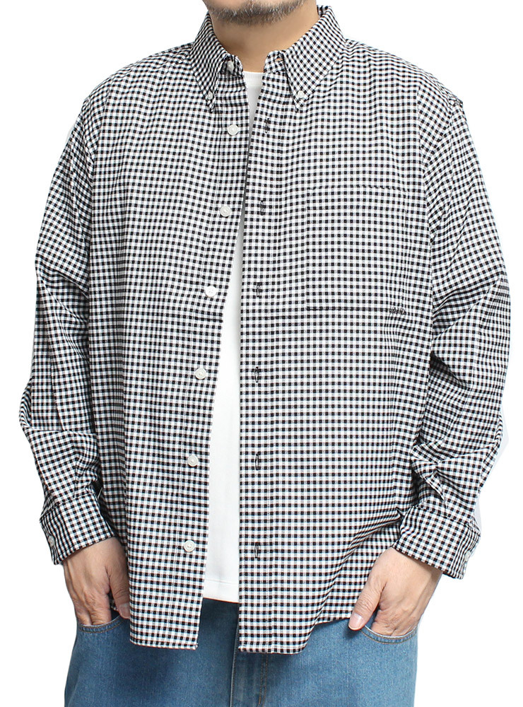 【新品】 3L ギンガムチェック 長袖シャツ メンズ 大きいサイズ オックスフォード ボタンダウン ポンチ 半袖 Tシャツ 2点セット アンサンブ拍卖