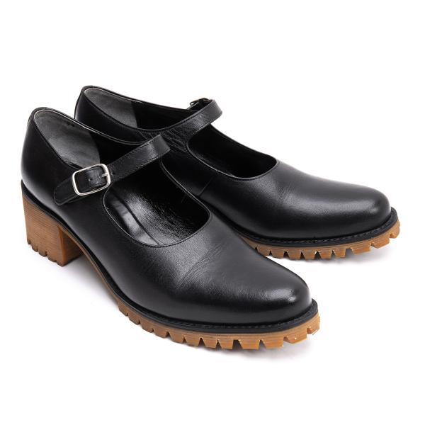 コムデギャルソンCOMME des GARCONS チャンキーヒールレザーメリージェーンシューズ 黒24拍卖