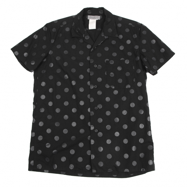 ヨウジヤマモト プールオムYohji Yamamoto POUR HOMME ドットプリントオープンカラー半袖シャツ 黒2拍卖