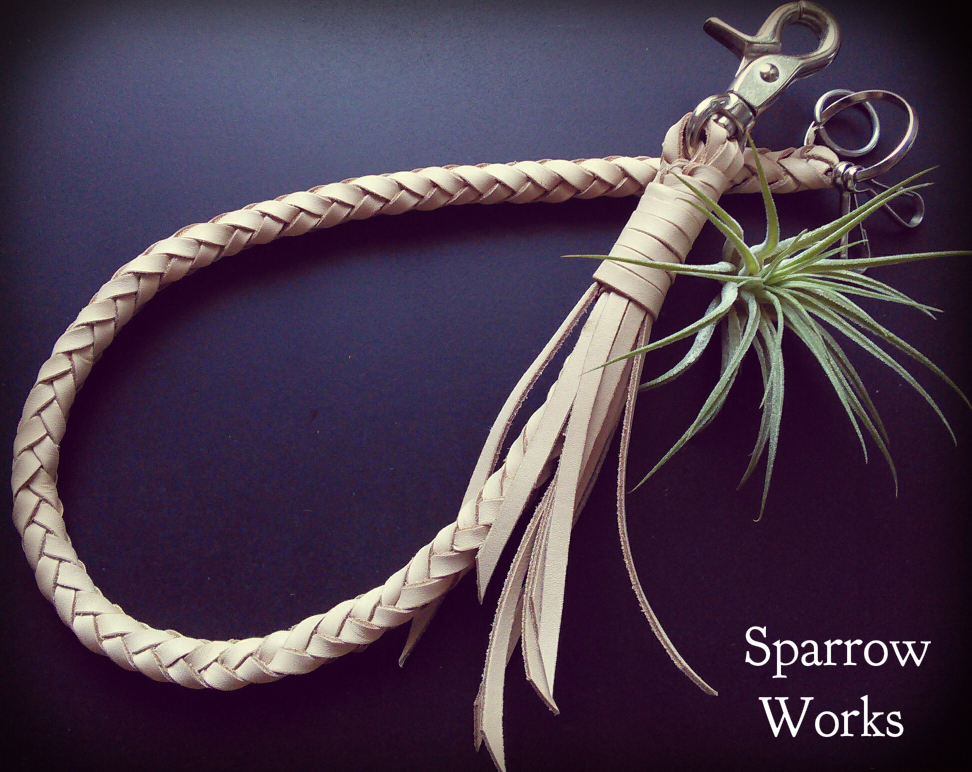 ★ヌメ革 8本編み レザーウォレットチェーン 生成 ナチュラルブラウン 茶 エイジング★ハンドメイド 財布 釣り ツールホルダー 牛革 日本製拍卖