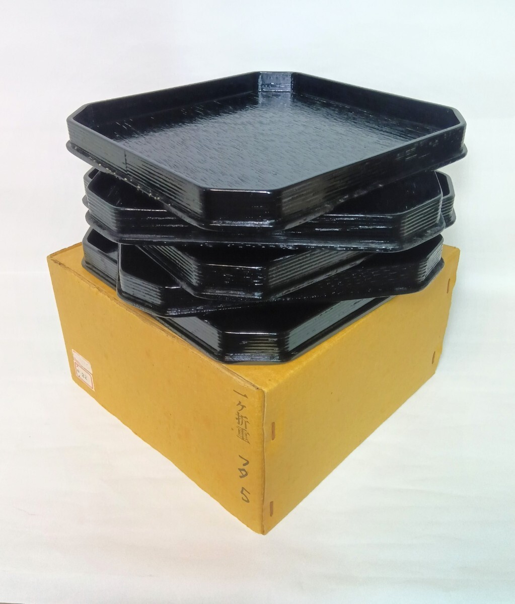 初だし品 お盆 四方 隅切盆 折重 縁高重 蓋 !?5客 真塗 漆器 紙箱 ★広島発送★(岡山発送品同梱不可)拍卖