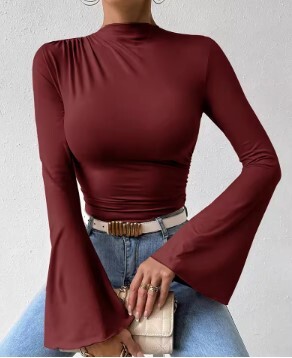 女性用長袖ラウンドネックジャンプスーツ,カジュアルジャンプスーツ,単色ボディスーツ,韓国スタイル 色:レッド サイズ:L拍卖