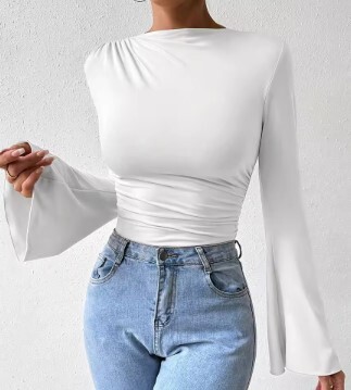 女性用長袖ラウンドネックジャンプスーツ,カジュアルジャンプスーツ,単色ボディスーツ,韓国スタイル 色: ホワイト サイズ:XL拍卖