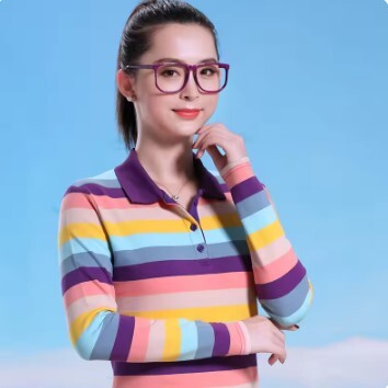 ストライプの女性用長袖ポロシャツ,襟付きの大きなストライプの衣服,新しい春のコレクション 色: 4 サイズ: 2XL拍卖