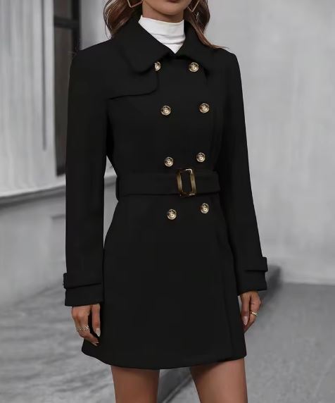 【Black L(JP-XXL)】Mia-女性用長袖Vネックコート、プレーンボタン装飾、スキニーフィット、秋、冬、ビジネス拍卖