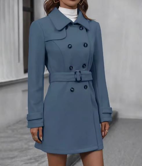 【Blue XL(JP-XXXL)】Mia-女性用長袖Vネックコート、プレーンボタン装飾、スキニーフィット、秋、冬、ビジネス拍卖