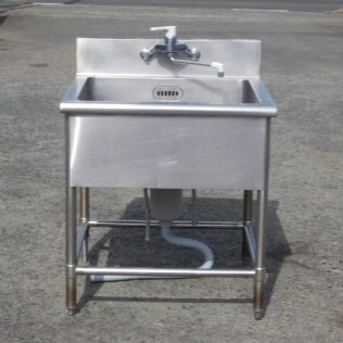 業務用 ステンレス 1槽 シンク W75 D75 H80(+15)cm 厨房 槽内寸W65D60深29cm 足補修あり拍卖