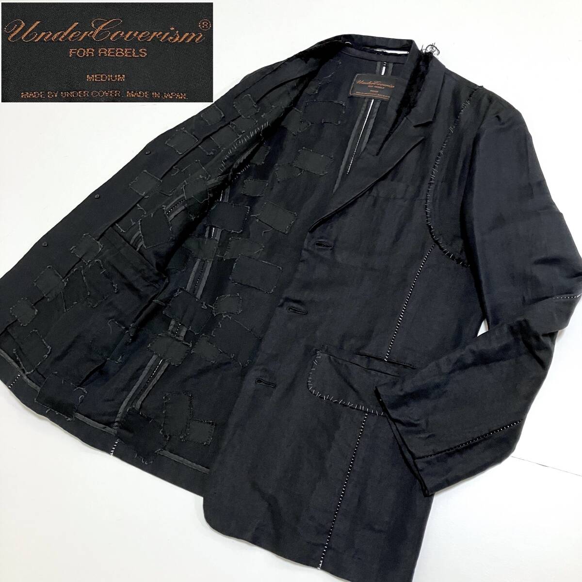 SCAB期 2003SS UNDERCOVER リネン混 ツギハギ テーラードジャケット 黒 Mサイズ アンダーカバー 瘡蓋 クラスト VINTAGE archive 4110414拍卖
