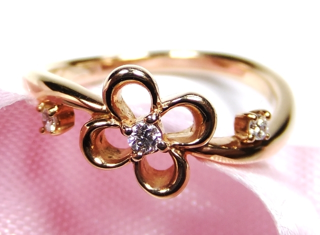 134-5◆K18 ピンクゴールド ダイヤモンド リング◆フラワー フローラ 花 モチーフ 女性人気 華奢見え 指輪◆ジュエリーショップ ヤフー販売拍卖