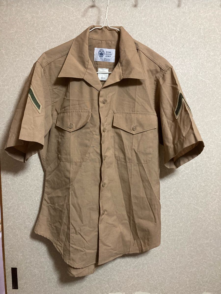 YK-4773 ミリタリー系 中古品 サイズ 15×1/2 メンズ 半袖 沖縄 カーキ 海兵隊 米軍 USMC シャツ 軍 放出品 同梱相談可 腕章あり拍卖