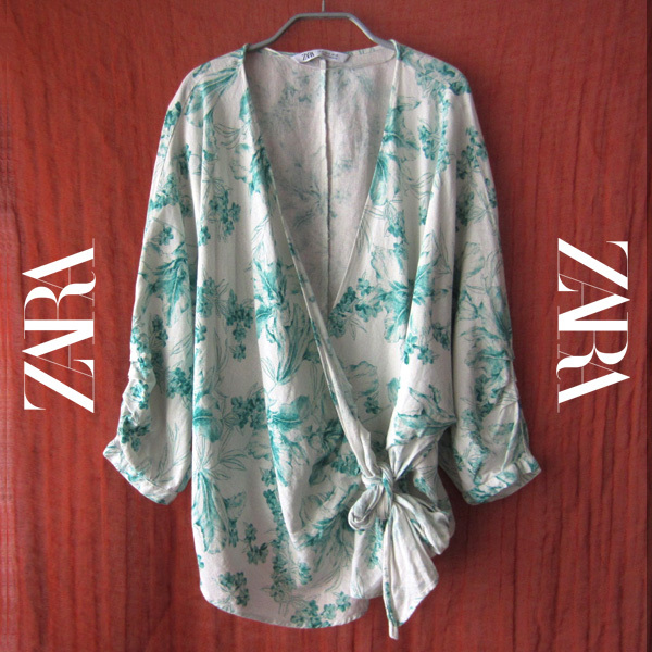 美品 ZARA/ザラ★ 作務衣デザイン 七分袖プリントシャツ拍卖