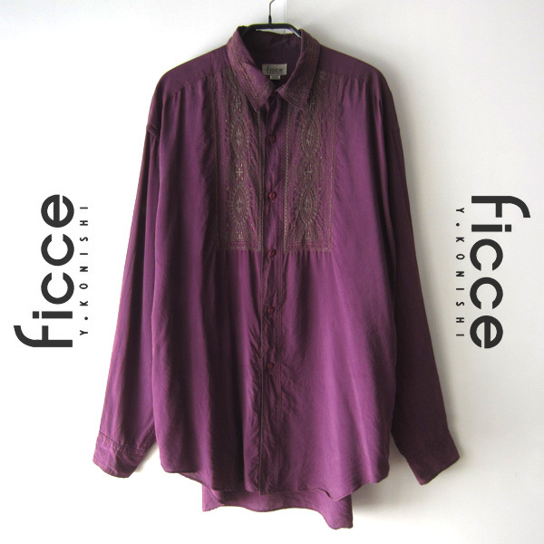 美品 Ficce UOMO/フィッチェ★ ゴールド刺繍 オーバーサイズ 長袖シャツ拍卖