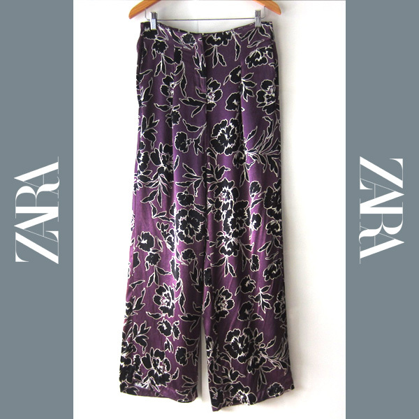 美品 ZARA/ザラ★ ユニセックス 花柄 サテンパンツ 拍卖