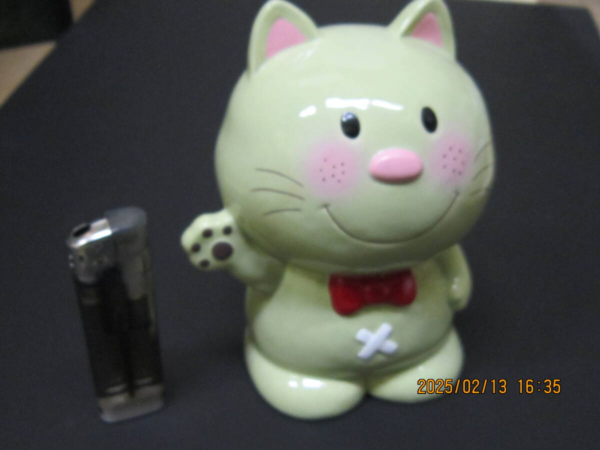 セラミックバンク【グリーンキャット】〈名前‥みどり~?〉新品・未使用/貯金箱 拍卖