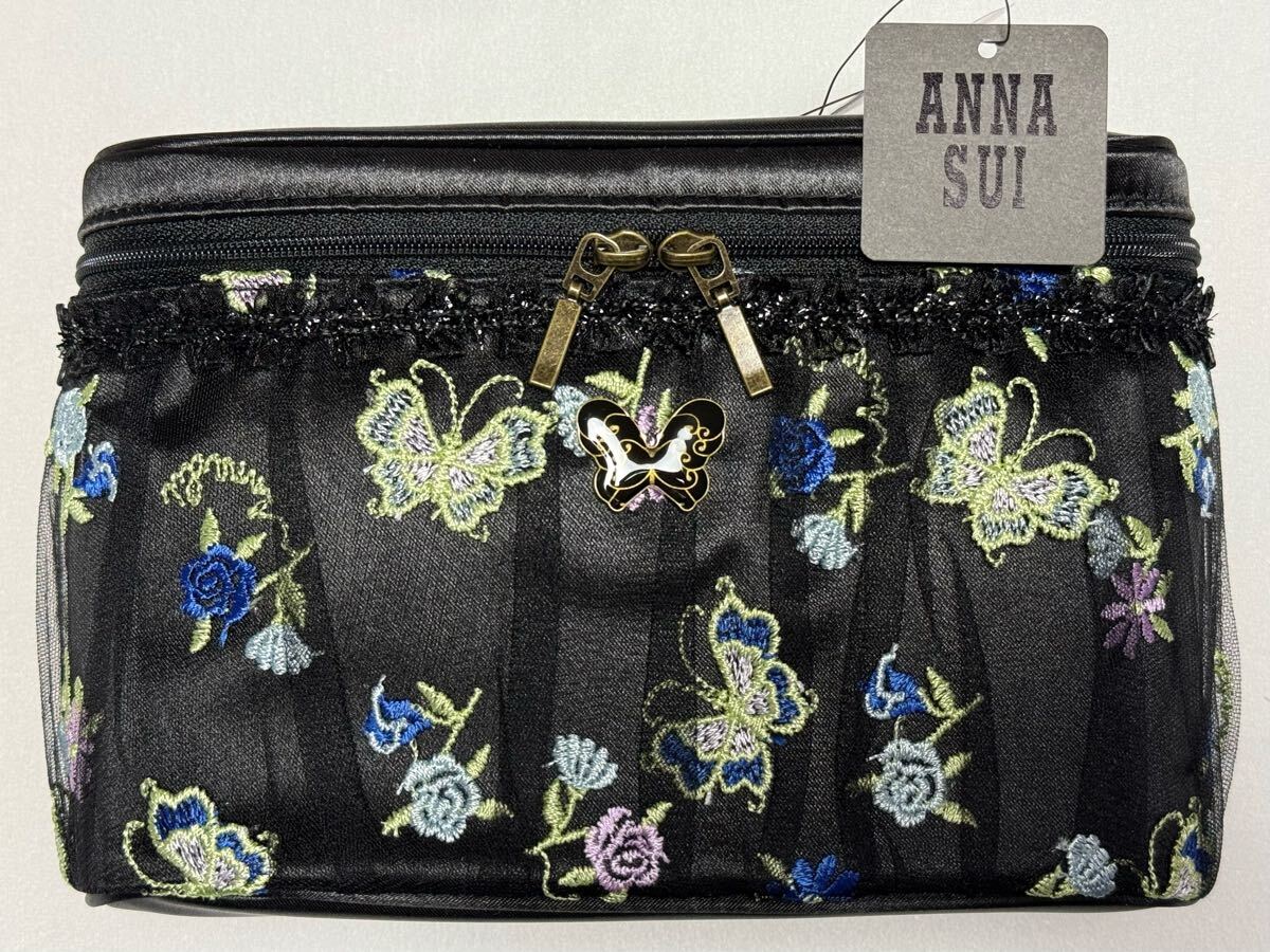AS-う 新品本物即決 メイクポーチ ANNA SUI アナスイ 黒 バニティポーチ 花柄バタフライ蝶 小物入れ ブランドギフトプレゼント拍卖