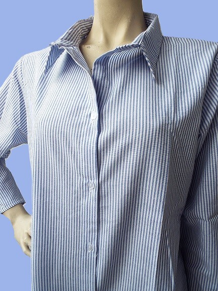 プレッツォ ブルー2ミリストライプ シャツチュニック M~Lサイズ 素材:ポリエステル80%、綿20% 新品 PREZZO拍卖