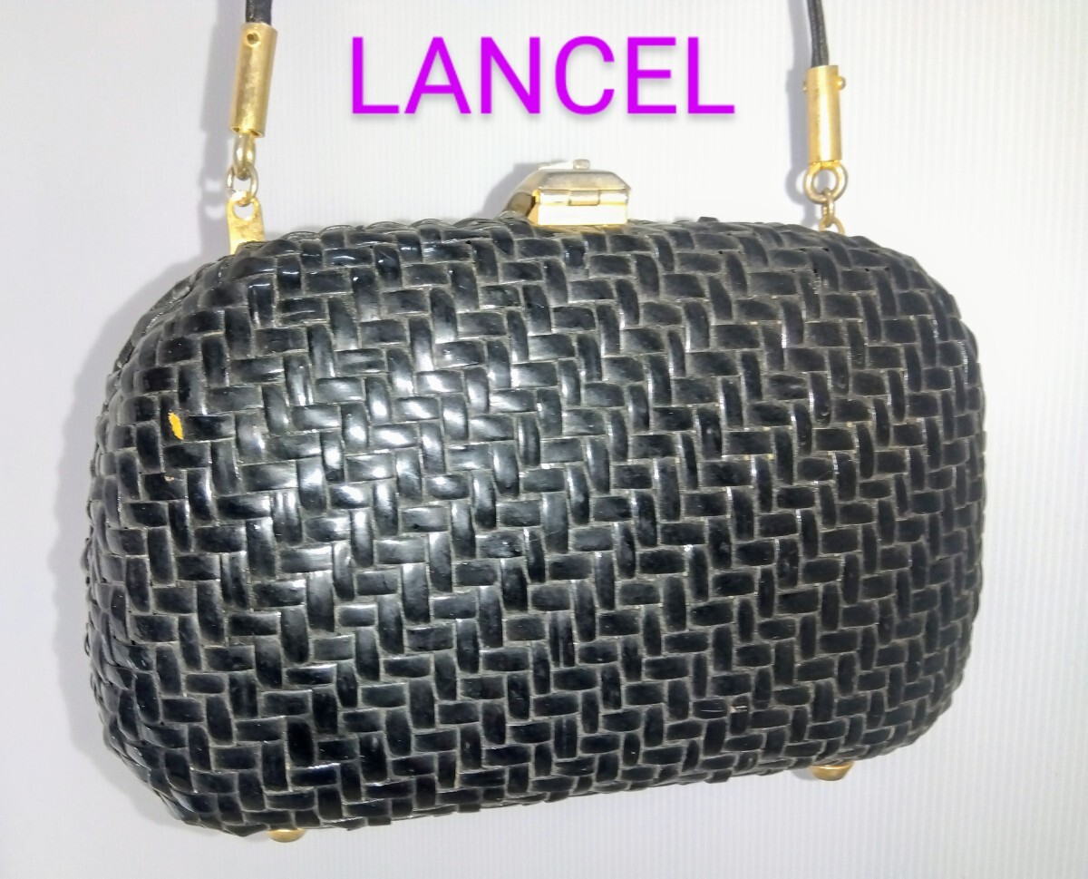 LANCEL・ランセル、カゴ・ミニショルダーバッグ、レトロ、黒×金、個性的で素敵、キズや汚れあり、縦:約12cm、横:約19cm、まち:約7cm拍卖