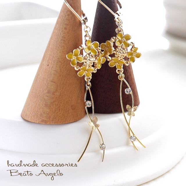 ◇◇+angelo+菜の花と蝶々のピアス(p-002)G フラワーチャーム イエロー 春拍卖