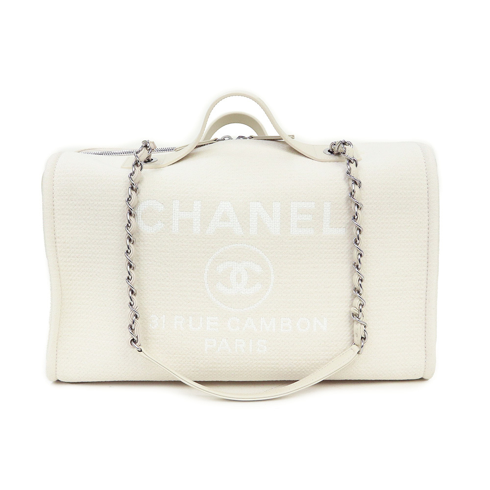(未使用 展示品)シャネル CHANEL ドーヴィル 2WAY 肩掛け ボストンバッグ キャンバス レザー ホワイト 白 シルバー金具 AS4166拍卖